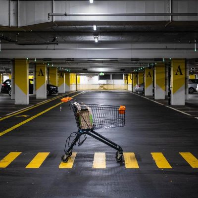 Shopping trolley in supermarket car park in the town of Zug